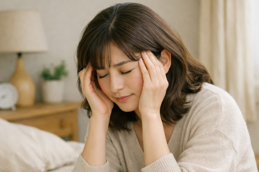 頭が重く、疲れが取れない女性