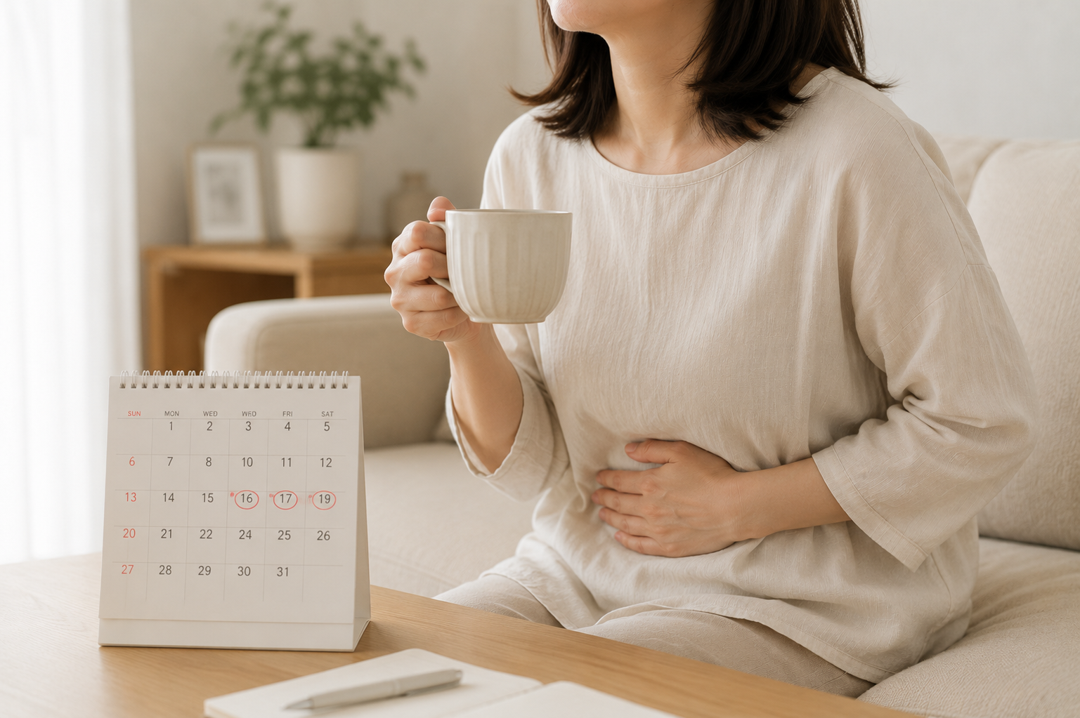 生理周期をカレンダーで確認する女性